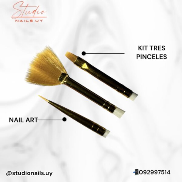 Kit de Tres Pinceles  Para Nail Art .