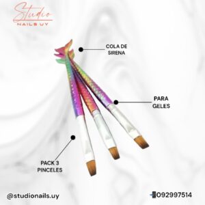 Kit Tres Pinceles Para Gel Cola de Sirena.