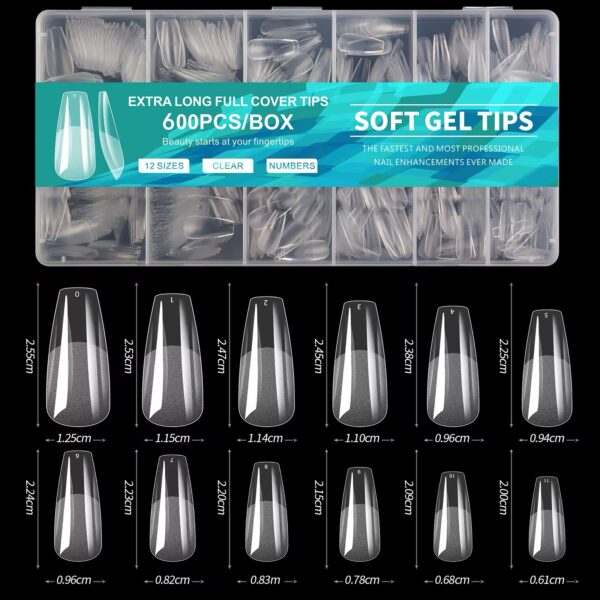 Tips Soft Gel, 600 unidades, Coffin.