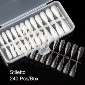 Soft Gel Tips Stiletto Prelimados, 240 unidades.