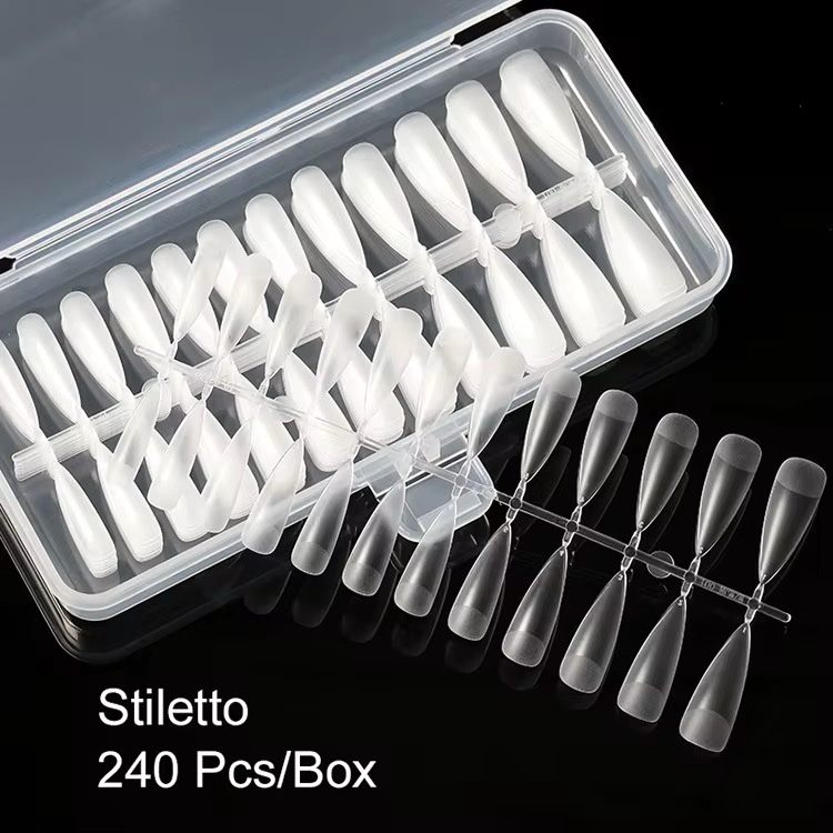 Soft Gel Tips Stiletto Prelimados, 240 unidades.